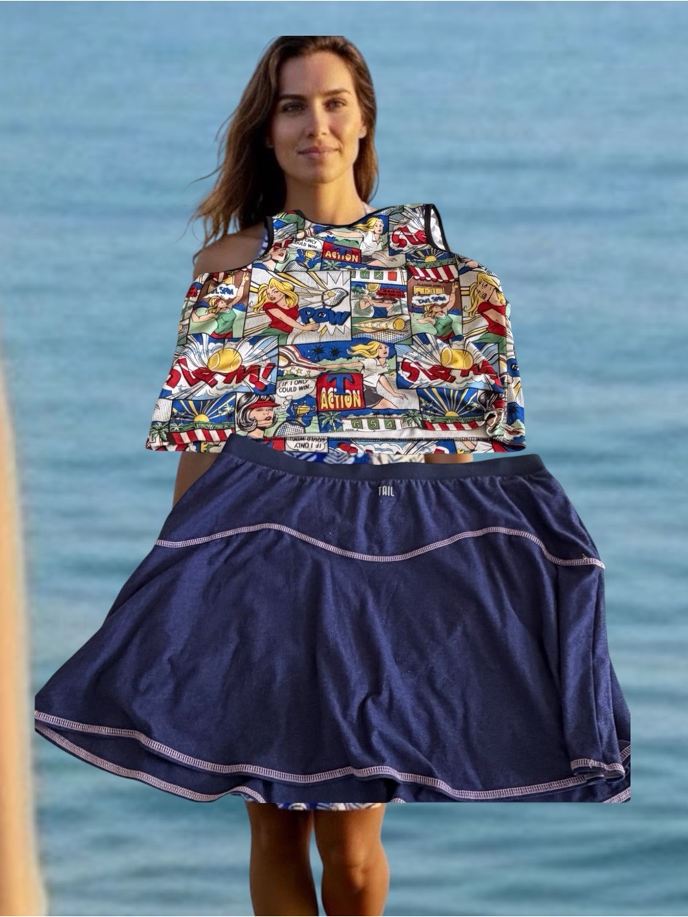 Tail Navy Mini Skirt with Contrast Stitching Plus Top